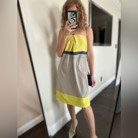 Reiss Strapless Silk Dress in Yellow and Gray Sz 6 - Picture 3 of 15